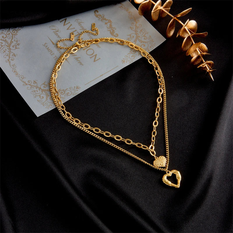 Colar Duplo Amor com Detalhes Brilhante, Colar Duplo Amor para Aniversários, Colar Duplo Amor para Noite Especial, Colar Duplo Amor Minimalista, Colar Duplo Amor para Look Sofisticado, Colar Duplo Amor Banhado a Ouro